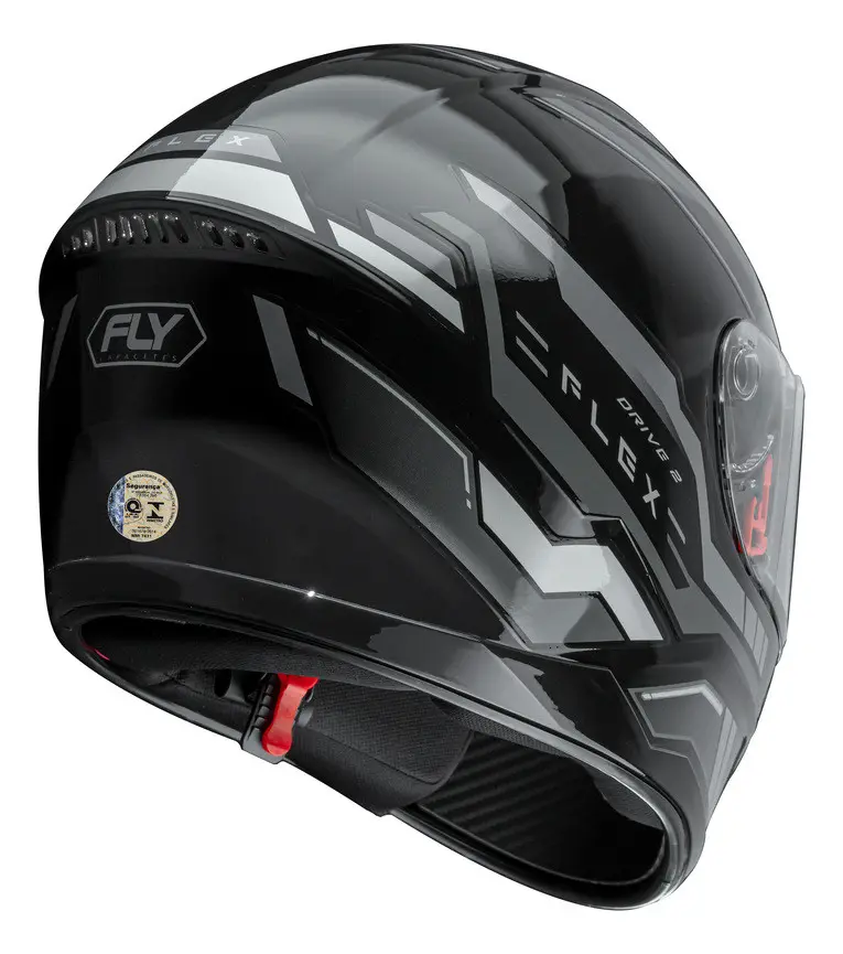 Capacete Fly Drive 2 HG Flex Preto Grafite - Vista traseira com logo FLY