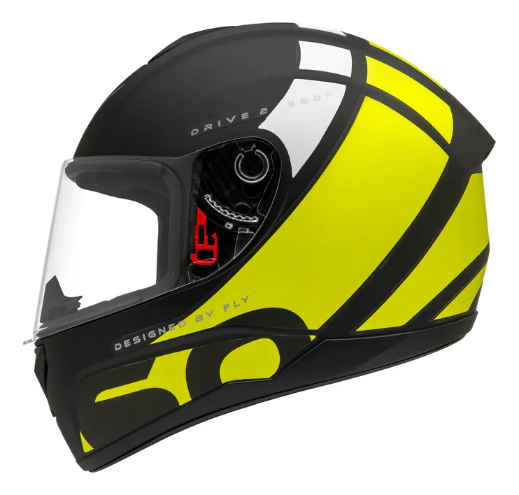 Capacete Fly Drive 2 HG 360 Preto/Amarelo - Vista frontal lateral