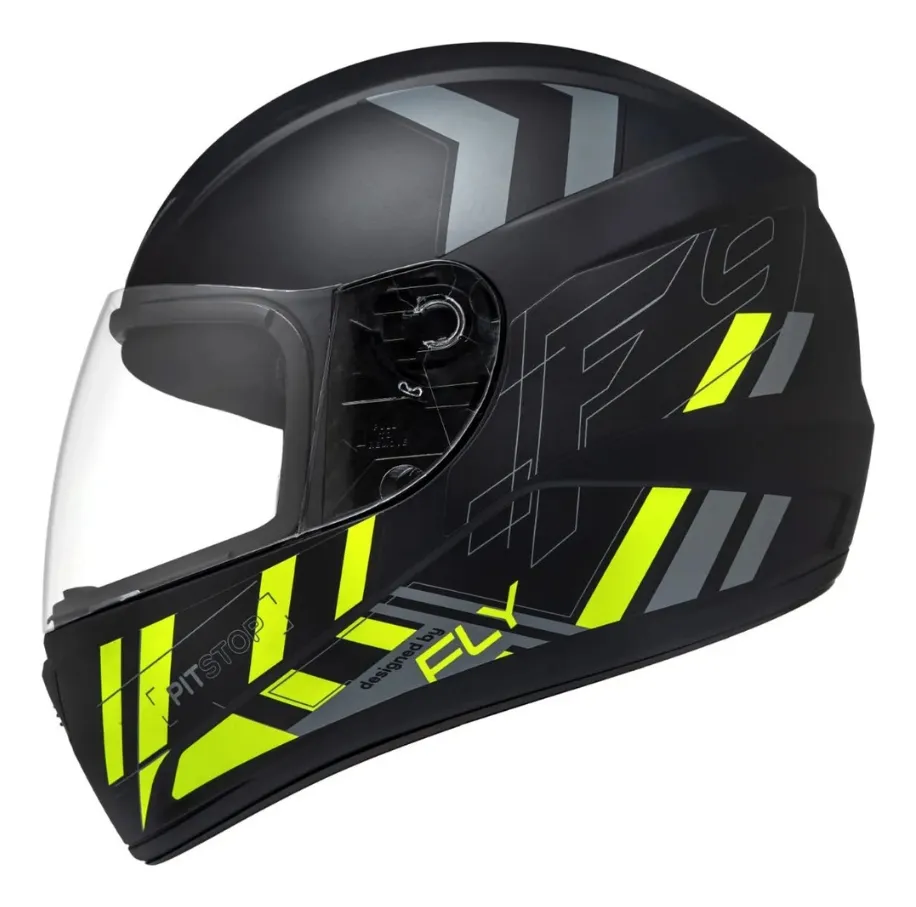Capacete Fly F-9 Pitstop Preto Fosco Grafite - Vista lateral direita