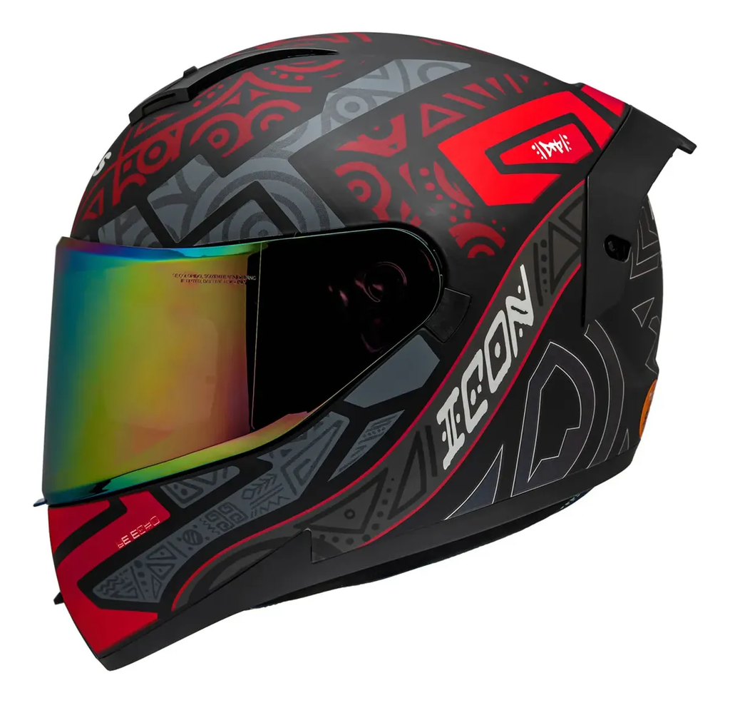 Capacete Peels Icon 23 Ekko Preto Fosco/Marsala - Vista lateral com viseira