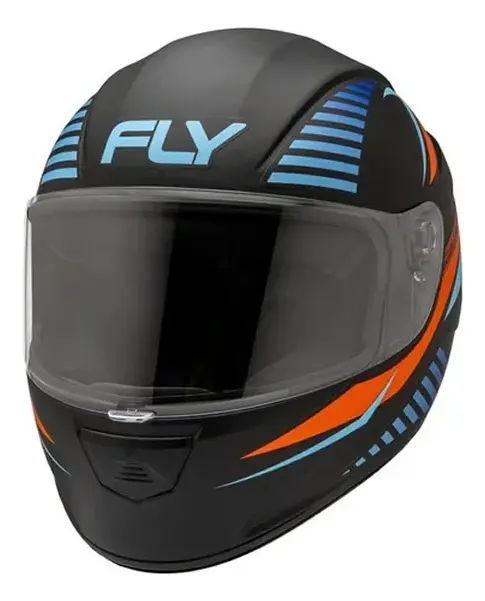 Capacete Fly F-9 Delta Preto Fosco Laranja - Vista frontal com logo FLY