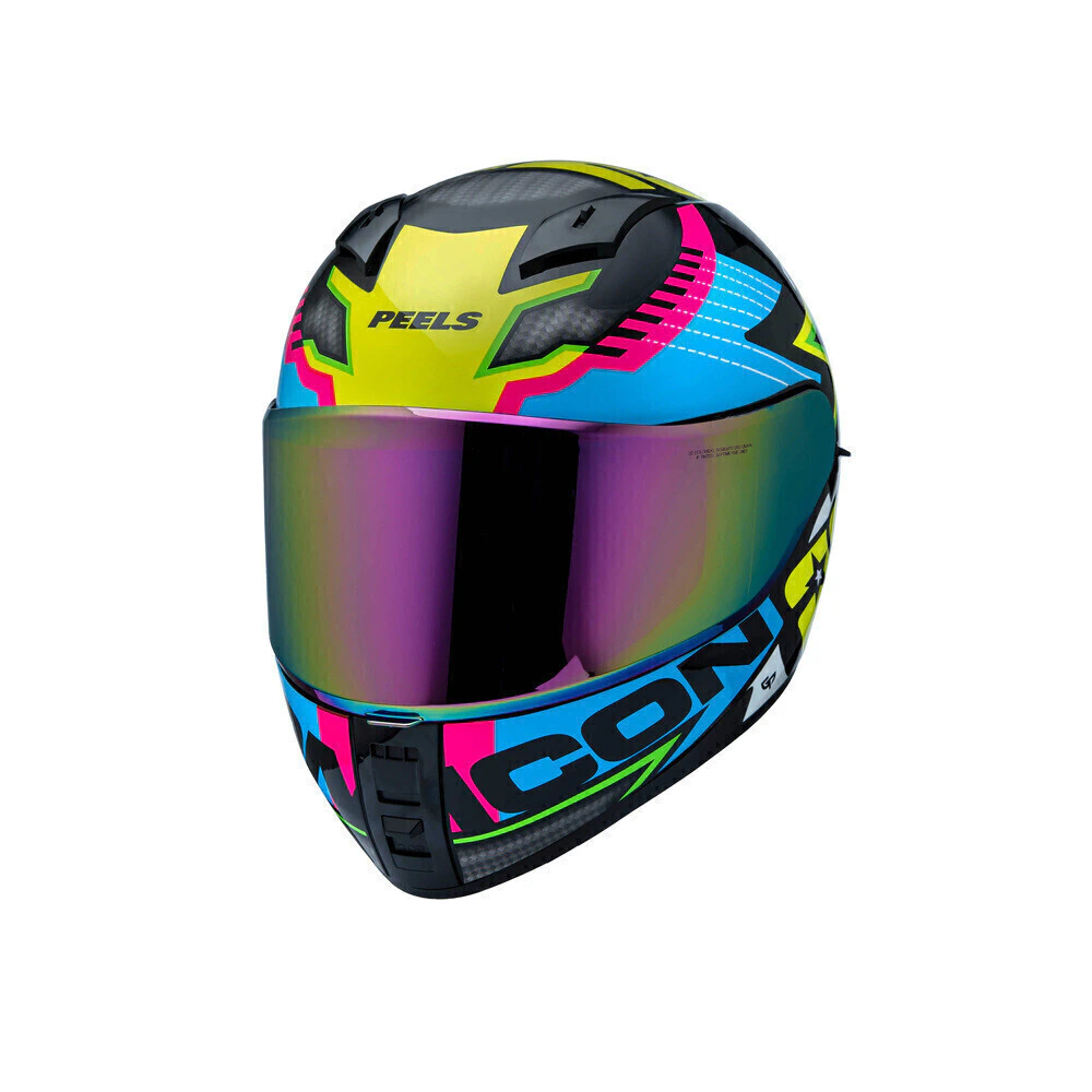 Capacete Peels Icon Pro RT Preto/Amarelo - Vista lateral com viseira aberta
