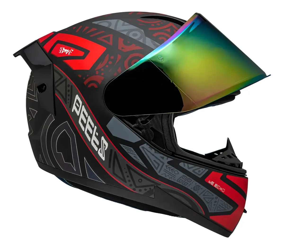 Capacete Peels Icon 23 Ekko Preto Fosco/Marsala - Vista lateral com viseira aberta