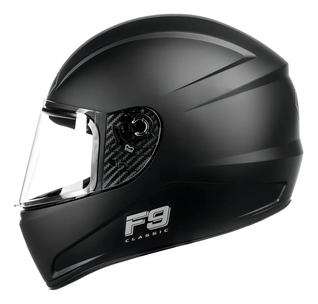 Capacete Fly F-9 Classic Preto Fosco - Vista lateral direita fundo branco
