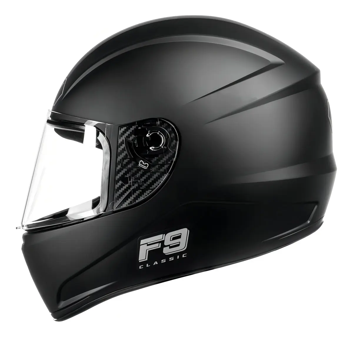 Capacete Fly F-9 Classic Preto Fosco - Vista lateral direita fundo branco