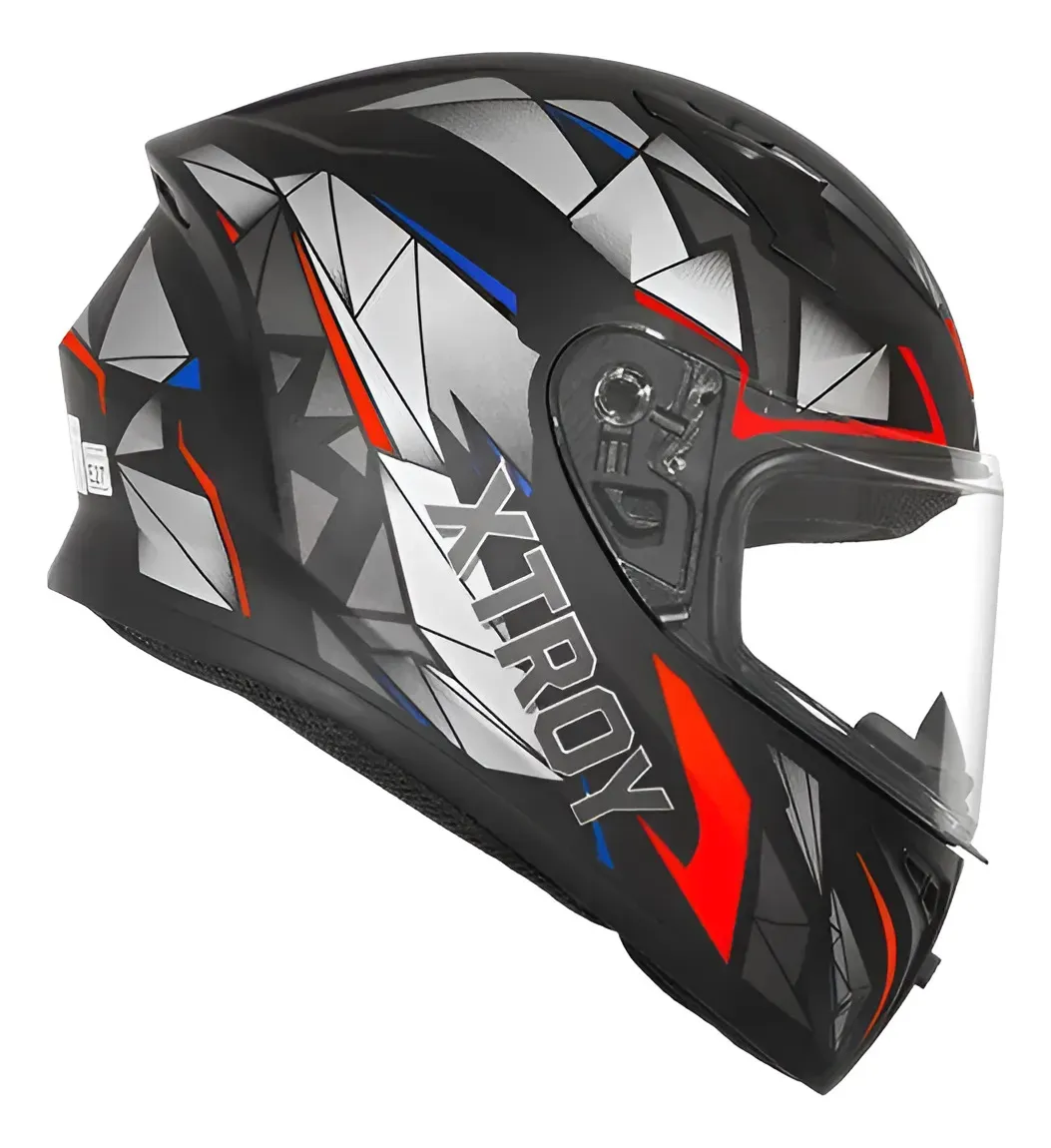 Capacete Xtroy FF526 Crystal Preto Fosco Prata - Vista lateral direita