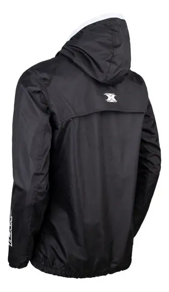 Jaqueta Texx Corta Vento Neon v2 - frontal com capuz aberto mostrando balaclava neon